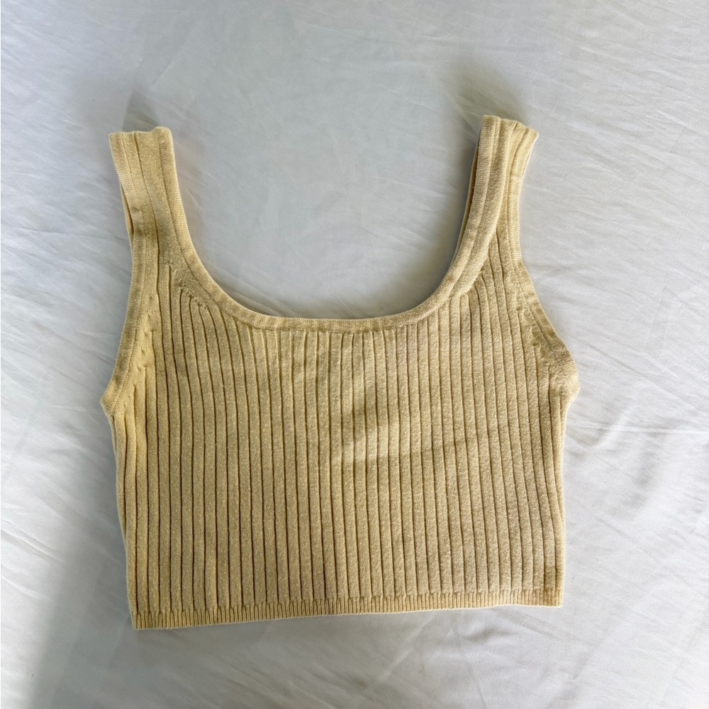 Laine Honolulu Ribbed Scoop Neck Crop Tank Top - Cream